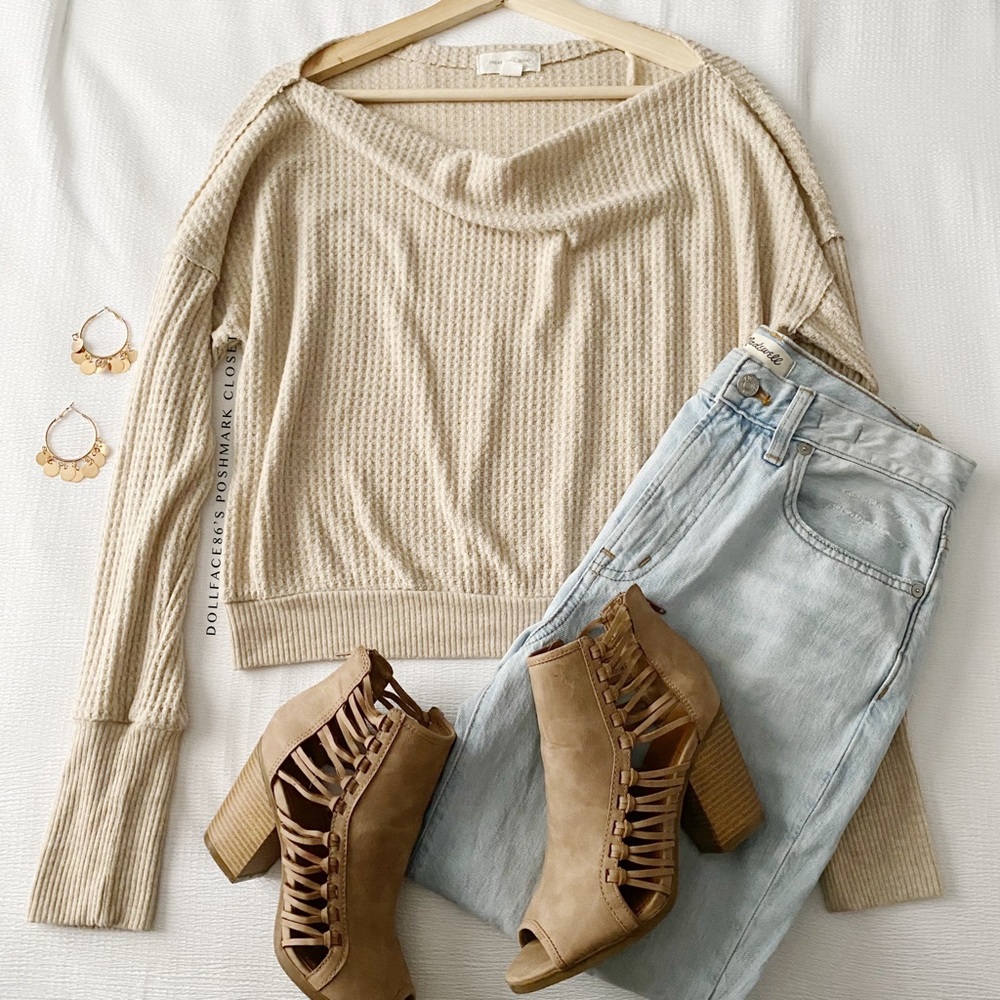 Treasure & Bond Draped Front Drop Sleeve Waffle Top